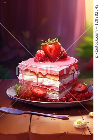 Delicious Cake Topped With Fresh Strawberries Delicious Cake Topped With Fresh Strawberries 129282345