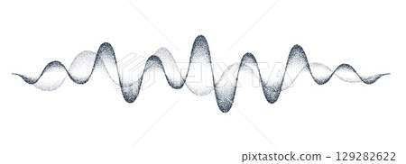 Noise grain sound wave, vector music soundwave line with halftone dotted pattern. Black stipple gradient dotwork. Vintage noise grain, sand stipple voice and musical sound waveform flow or sine wave Noise grain sound wave, vector music soundwave line with halftone dotted pattern. Black stipple gradient dotwork. Vintage noise grain, sand stipple voice and musical sound waveform flow or sine wave 129282622