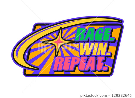 Auto speed race motorsport retro Y2K sticker or symbol. Drag race championship retro vector label, speed racing grand prix sticker. Motorsport Y2K tag with race, win, repeat quote or phrase typography 129282645
