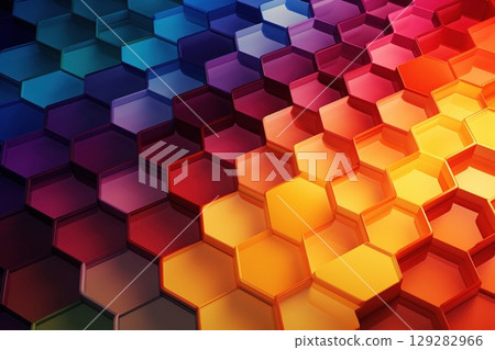 abstract gradient background honeycomb pattern, colorful 129282966
