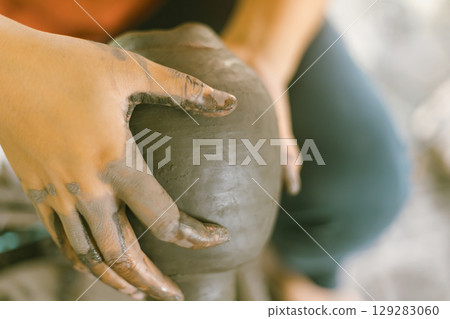 The process of creating pottery. The process of creating pottery. 129283060