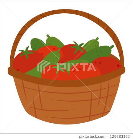 Simple flat vegetables in basket 129283363