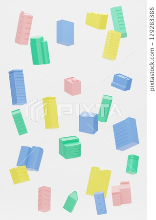 A floating building made of colorful blocks (full vertical view) 129283388