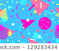 Geometric seamless pattern with memphis elements in 80s style. Colorful pattern with different geometric shapes. Design for packaging, covers, wrapping and promotional products. Vector illustration 129283434