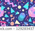 Geometric seamless pattern with memphis elements in 80s style. Colorful pattern with different geometric shapes. Design for packaging, covers, wrapping and promotional products. Vector illustration 129283437