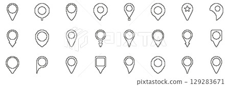 Map Pin Location Line Icon Set. Navigation, Gps, And Geolocation Outline Symbol Collection. Pixel Art Style For Digital Maps And Apps. Editable Stroke. Isolated Vector Illustration 129283671