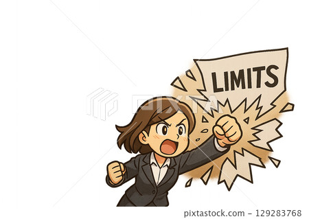 Illustration of a passionate female working adult who pushes herself beyond her limits (center margin, transparent PNG) 129283768