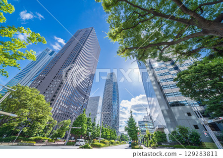 "Tokyo" Scenery of Nishi-Shinjuku buildings surrounded by greenery, Shinjuku Ward 129283811