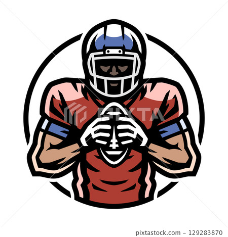 American football player with ball logo, emblem. 129283870