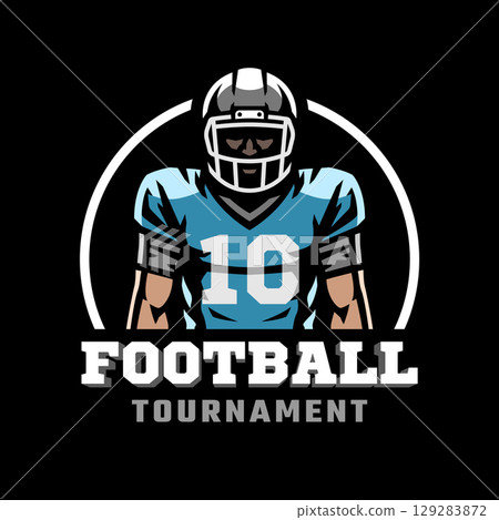 American football player logo, emblem on dark background. 129283872