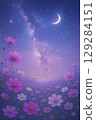 夢幻天空中漂浮的波斯菊花瓣的神秘背景 129284151