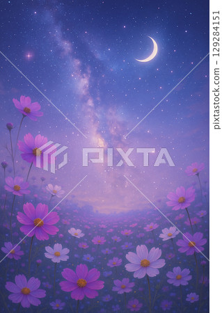 Mysterious background of cosmos petals floating in a dream sky Mysterious background of cosmos petals floating in a dream sky 129284151