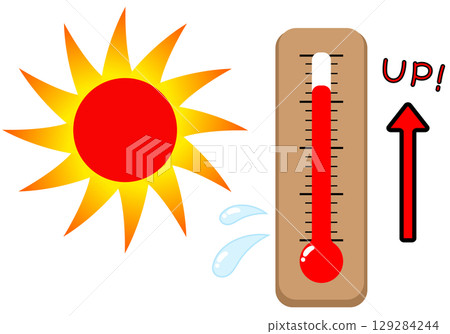 盛夏的太陽和上升的溫度計(棕色) 盛夏的太陽和上升的溫度計(棕色) 129284244