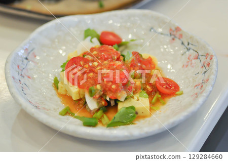 egg salad or Japanese omelete, Japanese omelette or tamagoyaki salad or spicy salad egg salad or Japanese omelete, Japanese omelette or tamagoyaki salad or spicy salad 129284660