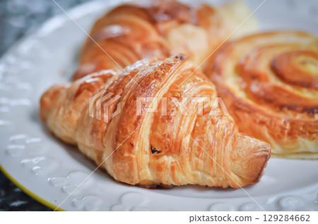 croissant ,French croissant or chocolate croissant or French bread and danish or danish pastry 129284662