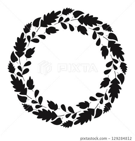 Botanical black and white foliage wreath 129284812