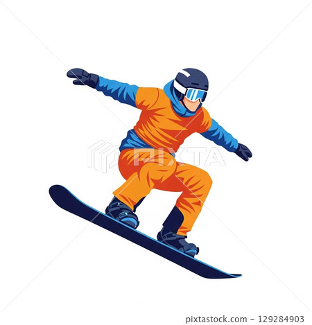 Dynamic snowboarding action: vibrant artwork of a snowboarder in mid-air jump 129284903