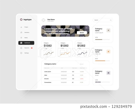 Wireframes screens. Dashboard UI and UX Kit design. Wireframes screens. Dashboard UI and UX Kit design. 129284979