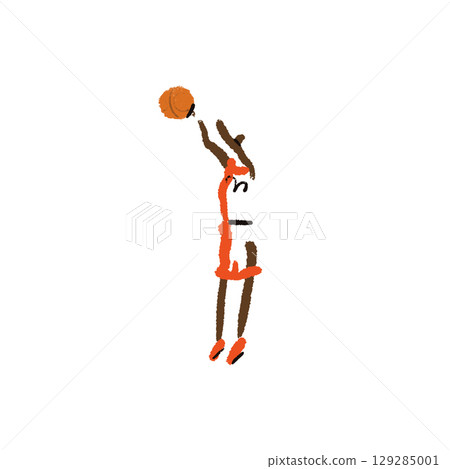 Rough sketch of basketball game, basketball players with ball, illustration Rough sketch of basketball game, basketball players with ball, illustration 129285001
