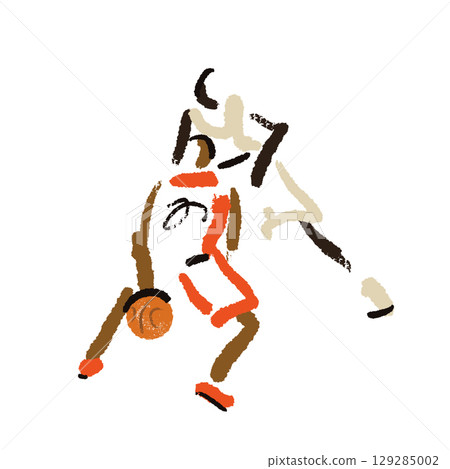 Rough sketch of basketball game, basketball players with ball, illustration Rough sketch of basketball game, basketball players with ball, illustration 129285002