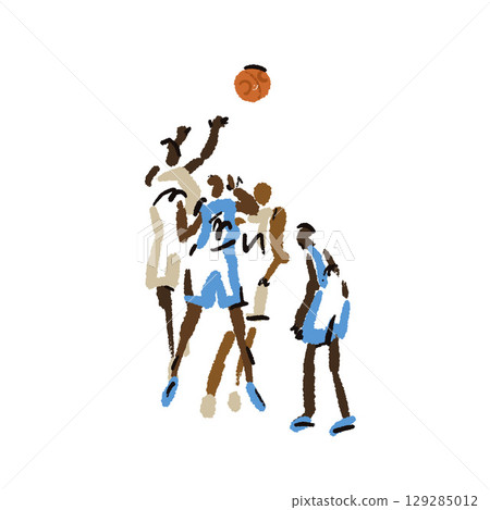 Rough sketch of basketball game, basketball players with ball, illustration Rough sketch of basketball game, basketball players with ball, illustration 129285012