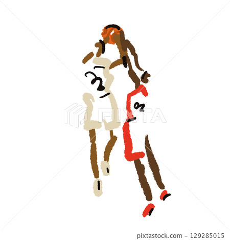 Rough sketch of basketball game, basketball players with ball, illustration Rough sketch of basketball game, basketball players with ball, illustration 129285015