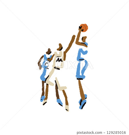 Rough sketch of basketball game, basketball players with ball, illustration Rough sketch of basketball game, basketball players with ball, illustration 129285016