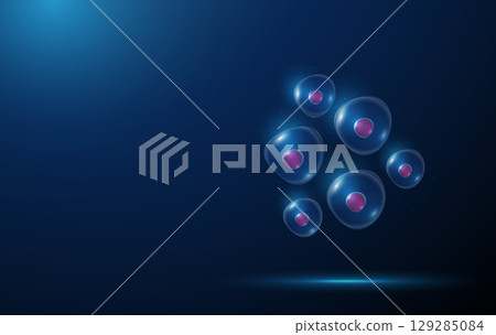 Stem cell cluster. Regenerative medicine, cell therapy, tissue engineering, personalized medicine, biomedical research, cell differentiation, transplantation, medical innovation concept. 129285084