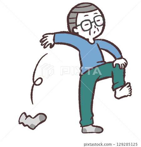 一位老人丟掉襪子的插圖 一位老人丟掉襪子的插圖 129285125