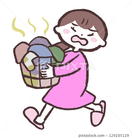 一名婦女搬運發臭衣物的插圖 一名婦女搬運發臭衣物的插圖 129285129