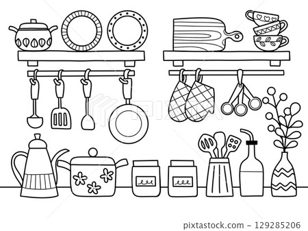 Kitchen tools coloring book Kitchen tools coloring book 129285206