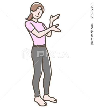 Illustration of a woman pointing with her palm Illustration of a woman pointing with her palm 129285349