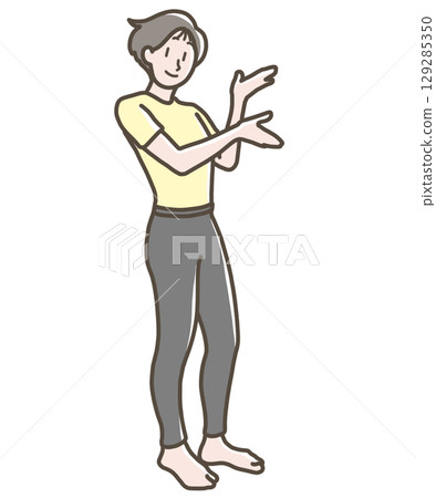 Illustration of a woman pointing with her palm Illustration of a woman pointing with her palm 129285350