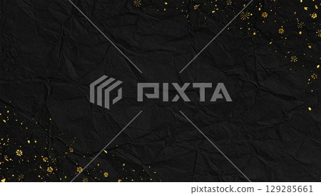 Black Japanese paper background with gold leaf (16:9 size, AI-generated) 129285661