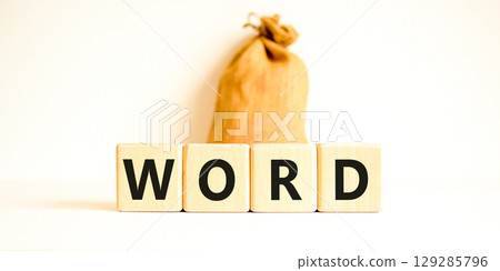 Word symbol. Concept word Word on beautiful wooden blocks. Beautiful canvas bag. Beautiful white table white background. Business, lifestyle, support and word concept. Copy space. Word symbol. Concept word Word on beautiful wooden blocks. Beautiful canvas bag. Beautiful white table white background. Business, lifestyle, support and word concept. Copy space. 129285796