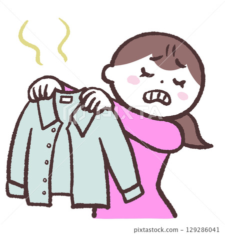 Illustration of a woman spreading a smelly shirt 129286041