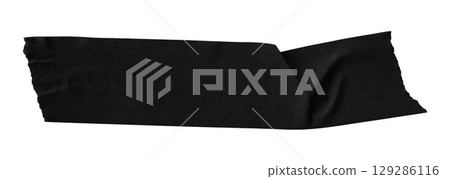 black crumpled torn tape isolated on transparent background black crumpled torn tape isolated on transparent background 129286116