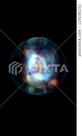Abstract glowing sphere with blue and red light flare, representing energy, cosmic motion, or digital orb effect Abstract glowing sphere with blue and red light flare, representing energy, cosmic motion, or digital orb effect 129286252