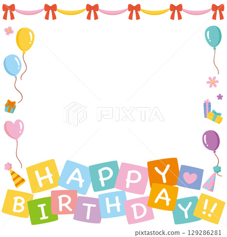 慶祝派對社群媒體框架 | 生日快樂字母、氣球與緞帶框架 129286281