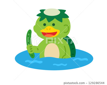 Illustration of a kappa character entering a river 129286544