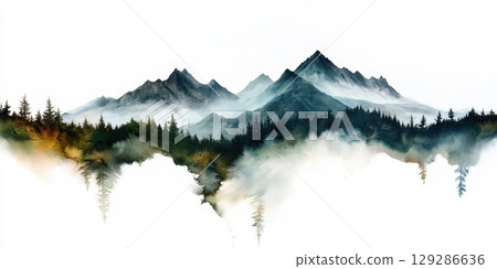 Emancipation Day (Guyana) Misty mountain landscape with evergreen forest and clouds 129286636