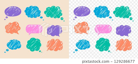 : Set of colorful chalk speech bubbles, isolated and grouped vector elements : Set of colorful chalk speech bubbles, isolated and grouped vector elements 129286677
