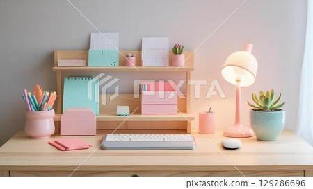 Desk with colorful stationery 129286696