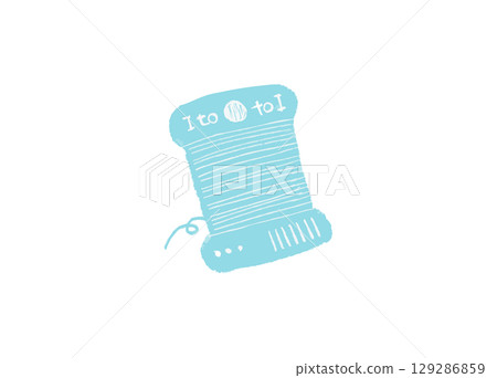 Hand-drawn illustration of a spool of thread used in sewing 129286859