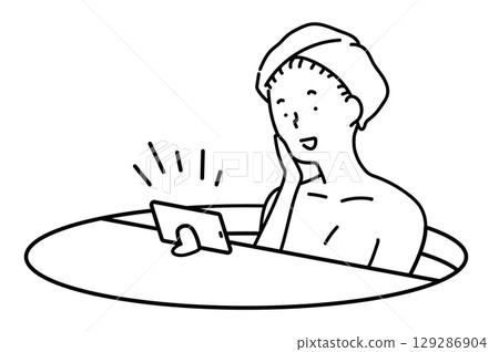 在浴缸裡唱歌的女人_線條畫 在浴缸裡唱歌的女人_線條畫 129286904