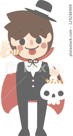 happy halloween holiday festival with boy wearing dracula costume holding pumpkin basket with candy set, flat jpg illustration cartoon character design happy halloween holiday festival with boy wearing dracula costume holding pumpkin basket with candy set, flat jpg illustration cartoon character design 129286909