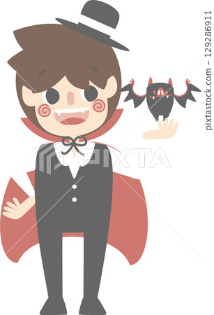 happy halloween holiday festival with boy wearing dracula costume holding pumpkin basket with candy set, flat jpg illustration cartoon character design happy halloween holiday festival with boy wearing dracula costume holding pumpkin basket with candy set, flat jpg illustration cartoon character design 129286911