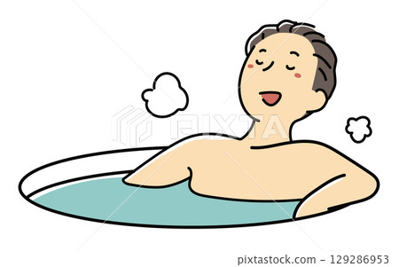 一個男人正在享受愉快的沐浴 129286953
