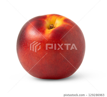 Juicy nectarine peach fruit isolated on white background. Full depth of field 129286963