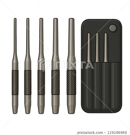 Illustration of a pin punch set Illustration of a pin punch set 129286968
